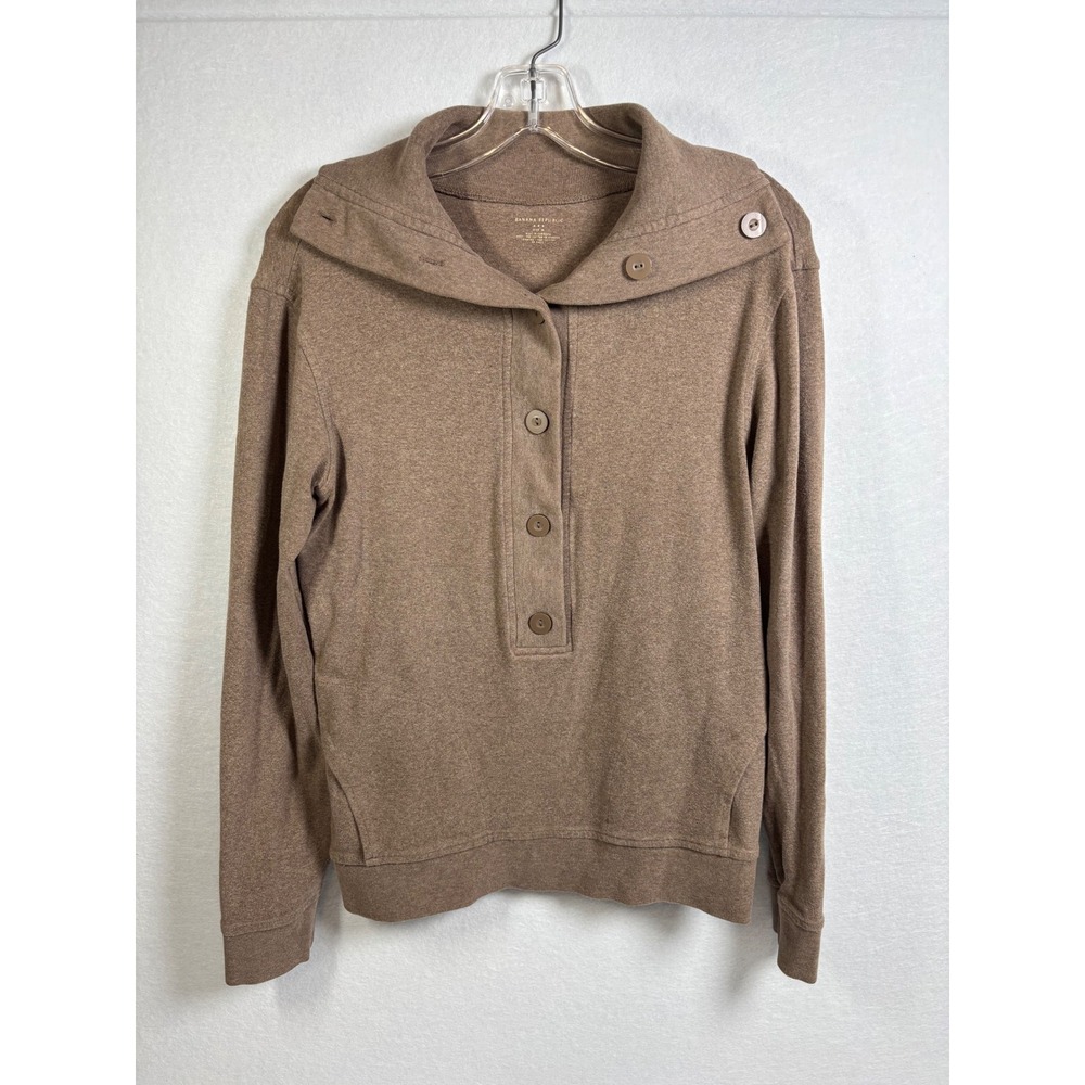 Banana Republic Pullover Top Women Med. Brown Cotton Shawl Collar Preppy Pocket